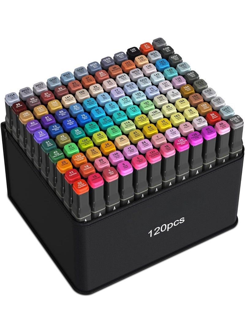 120-Colors Alcohol Based markers, Alcohol Markers Set, Dual Tip Alcohol Sketching Drawing Markers Animation for Adults Kids - Image 1