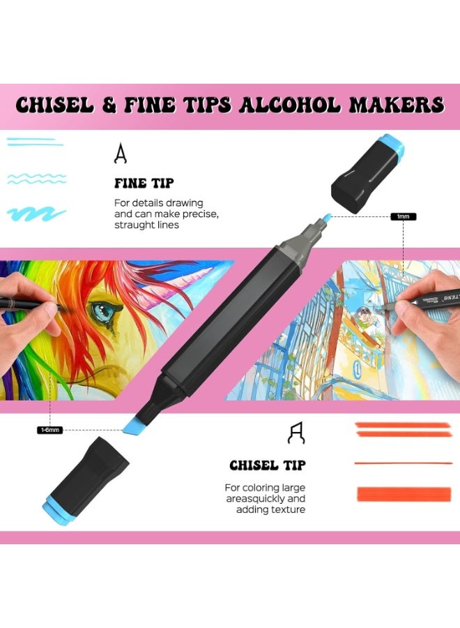 120-Colors Alcohol Based markers, Alcohol Markers Set, Dual Tip Alcohol Sketching Drawing Markers Animation for Adults Kids - Image 3