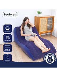 Midwest Inflatable Flocked Lounger Air Sofa, Portable Inflatable Couch, Air Sofa Bed Lazy Lounger Chair, Cozy Sleeping Camping Sofa Bed for Outdoor Hiking Beach Home Park Travel Indoor Use (BLUE)  - Image 3
