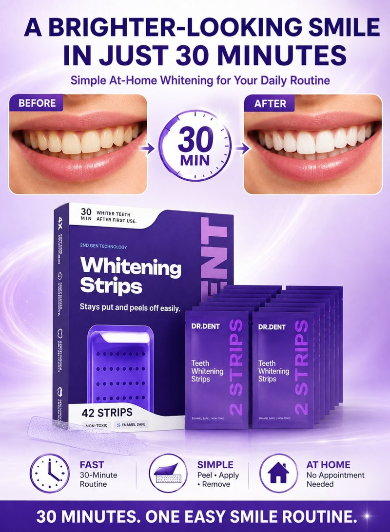 DrDent 42PCS DRDENT Purple Teeth Whitening Strips 21 Treatments - Safe for Enamel - Non Sensitive Teeth Whitening - Whitening Without Any Harm - Image 2
