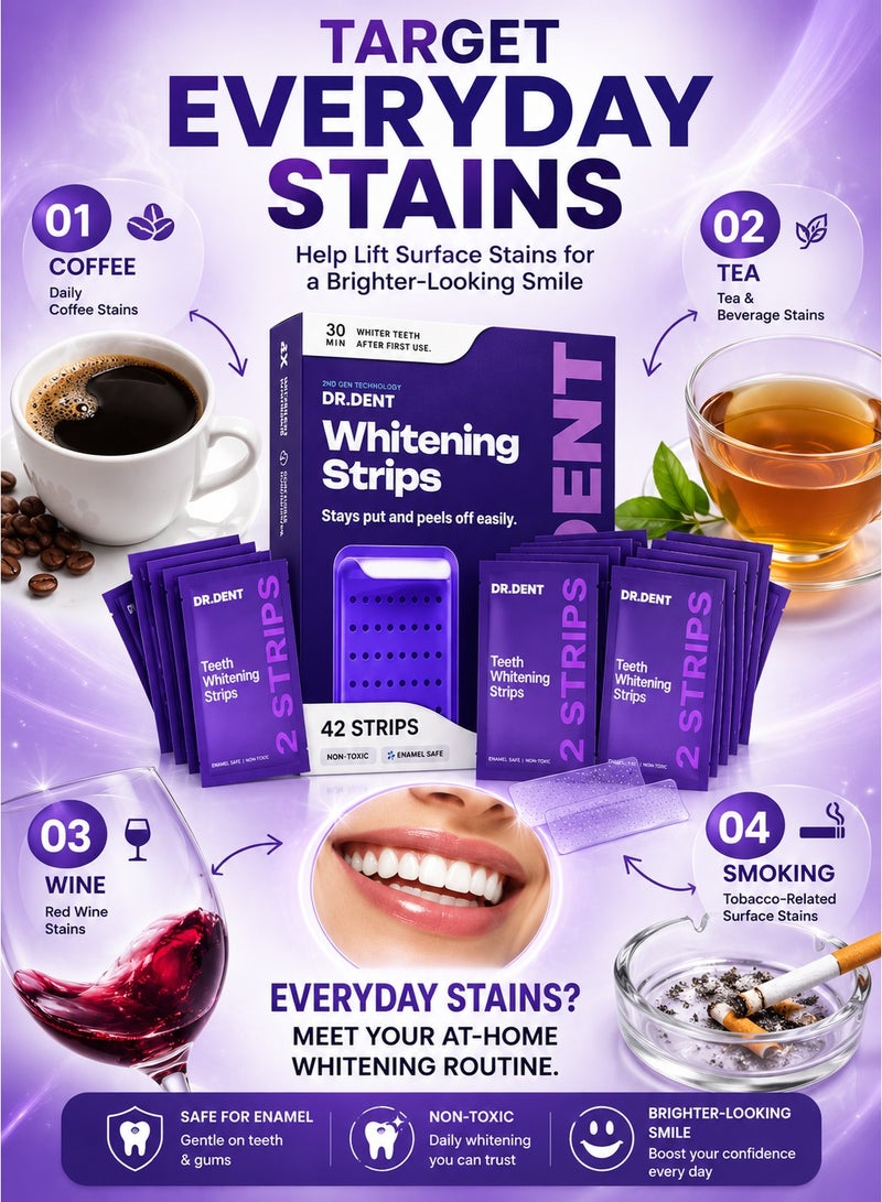 DrDent 42PCS DRDENT Purple Teeth Whitening Strips 21 Treatments - Safe for Enamel - Non Sensitive Teeth Whitening - Whitening Without Any Harm - Image 3