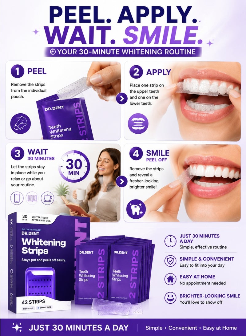 DrDent 42PCS DRDENT Purple Teeth Whitening Strips 21 Treatments - Safe for Enamel - Non Sensitive Teeth Whitening - Whitening Without Any Harm - Image 4