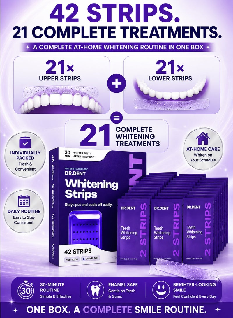 DrDent 42PCS DRDENT Purple Teeth Whitening Strips 21 Treatments - Safe for Enamel - Non Sensitive Teeth Whitening - Whitening Without Any Harm - Image 5