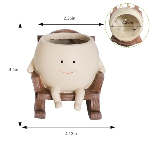 UMESONG Smily Face Planter Pot Cute Resin Flower Head Planters for Indoor Outdoor Unique Sit Rocking Chair Succulent Pots Gift IdeaI for Mother and Appreciation Christmas with Drainage Hole - Image 4