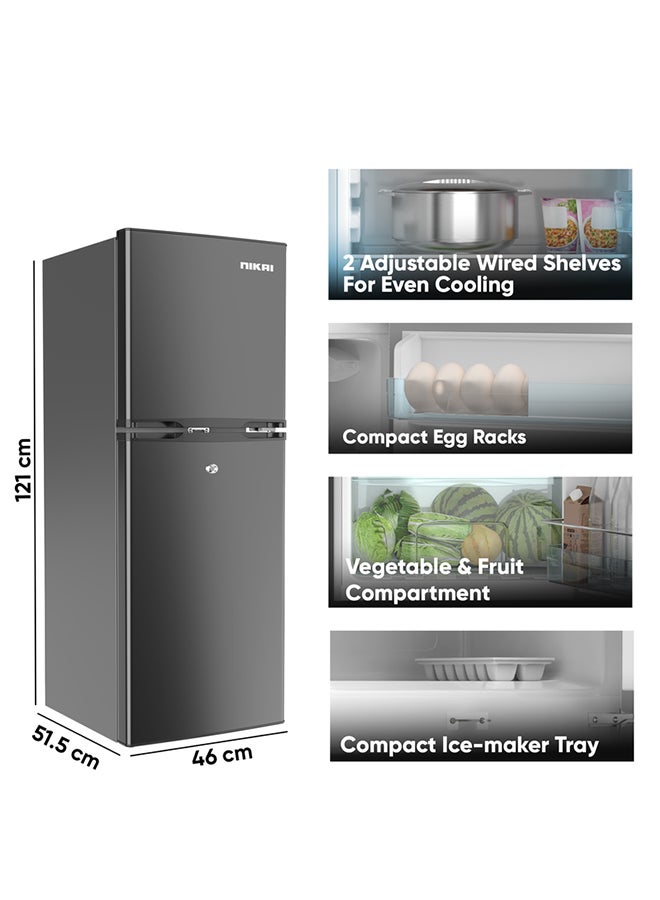 NIKAI 190L Gross / 138L Net, Double Door Refrigerator With Vegetable Crisper And Adjustable Glass Shelves, Convenient Defrosting And Temperature Control, Ideal For Kitchen, Bedroom, Office And Hotels 270 kW NRF190DN4S 190 L 270 kW NRF190DN4S Dark Silver - Image 5