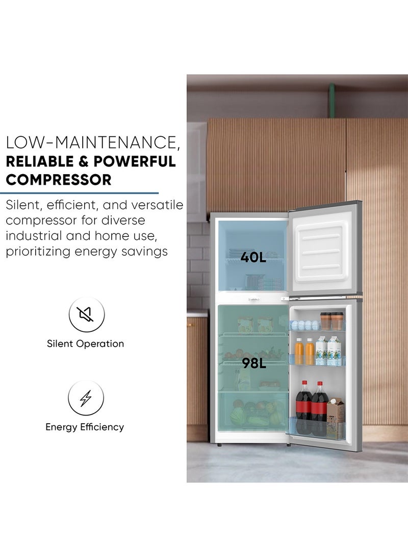 NIKAI 190L Gross / 138L Net, Double Door Refrigerator With Vegetable Crisper And Adjustable Glass Shelves, Convenient Defrosting And Temperature Control, Ideal For Kitchen, Bedroom, Office And Hotels 270 kW NRF190DN4S - Silver/Grey 190 L 270 kW NRF190DN4S Silver/Grey - Image 4