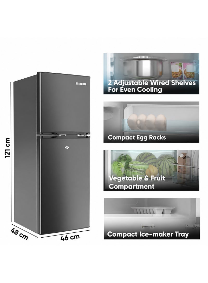 NIKAI 190L Gross / 138L Net, Double Door Refrigerator With Vegetable Crisper And Adjustable Glass Shelves, Convenient Defrosting And Temperature Control, Ideal For Kitchen, Bedroom, Office And Hotels 270 kW NRF190DN4S - Silver/Grey 190 L 270 kW NRF190DN4S Silver/Grey - Image 5