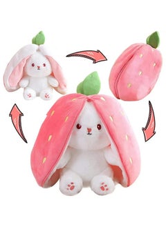 ADORA Reversible Bunny Plush Toy Cute & Versatile Stuffed Animal with Zipper, Soft Rabbit Toy Transforms into Carrot & Strawberry - Perfect Pillow & Decorative Showpiece for Home Decor 25 cm