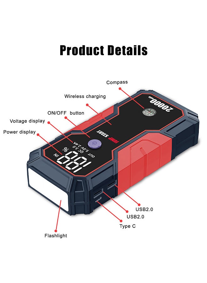 Generic - Portable Car Jump Starter 20000mAh 12V Car Battery Starter(up to 5.0L Gas, 3.5L Diesel Engines),USB Quick Charge, Fast Wireless and Flashlight - Image 1