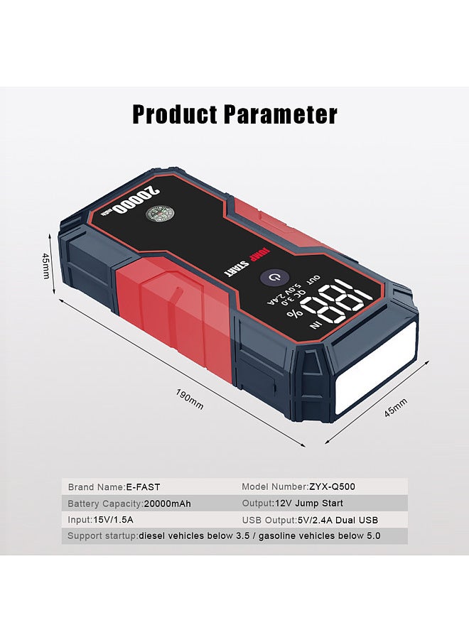 Generic - Portable Car Jump Starter 20000mAh 12V Car Battery Starter(up to 5.0L Gas, 3.5L Diesel Engines),USB Quick Charge, Fast Wireless and Flashlight - Image 1