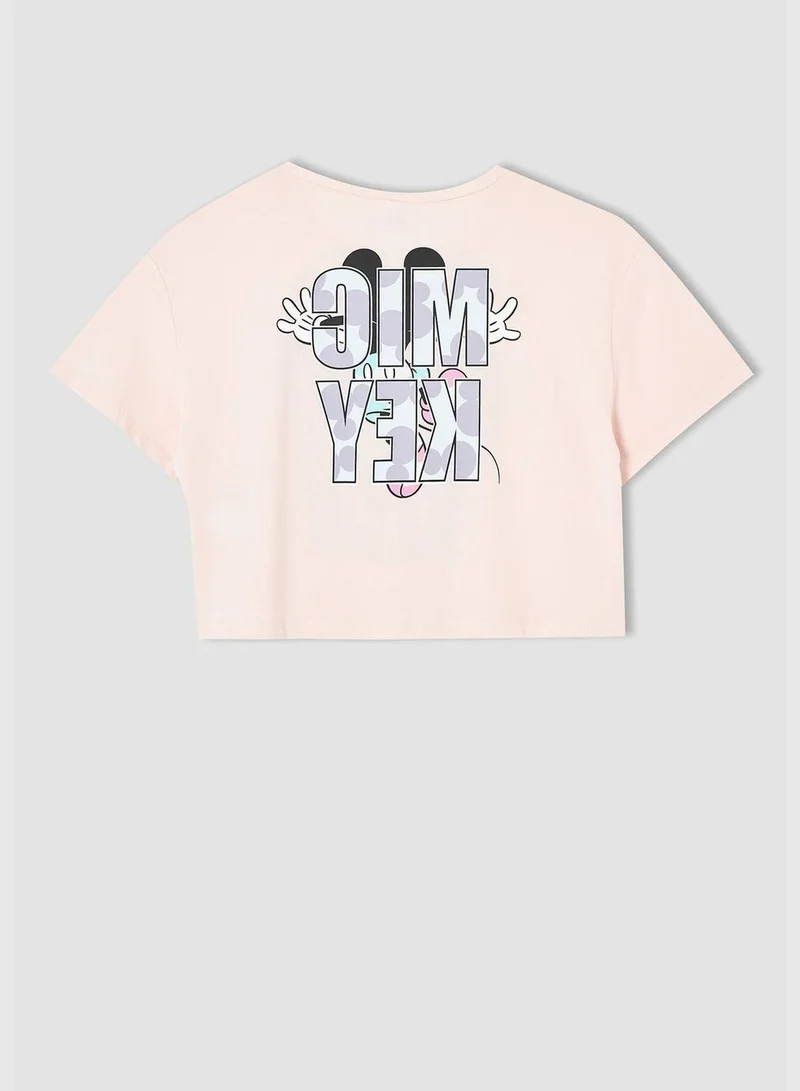 DeFacto Licensed Mickey Mouse Short Sleeve Crew Neck Cropped T-Shirt