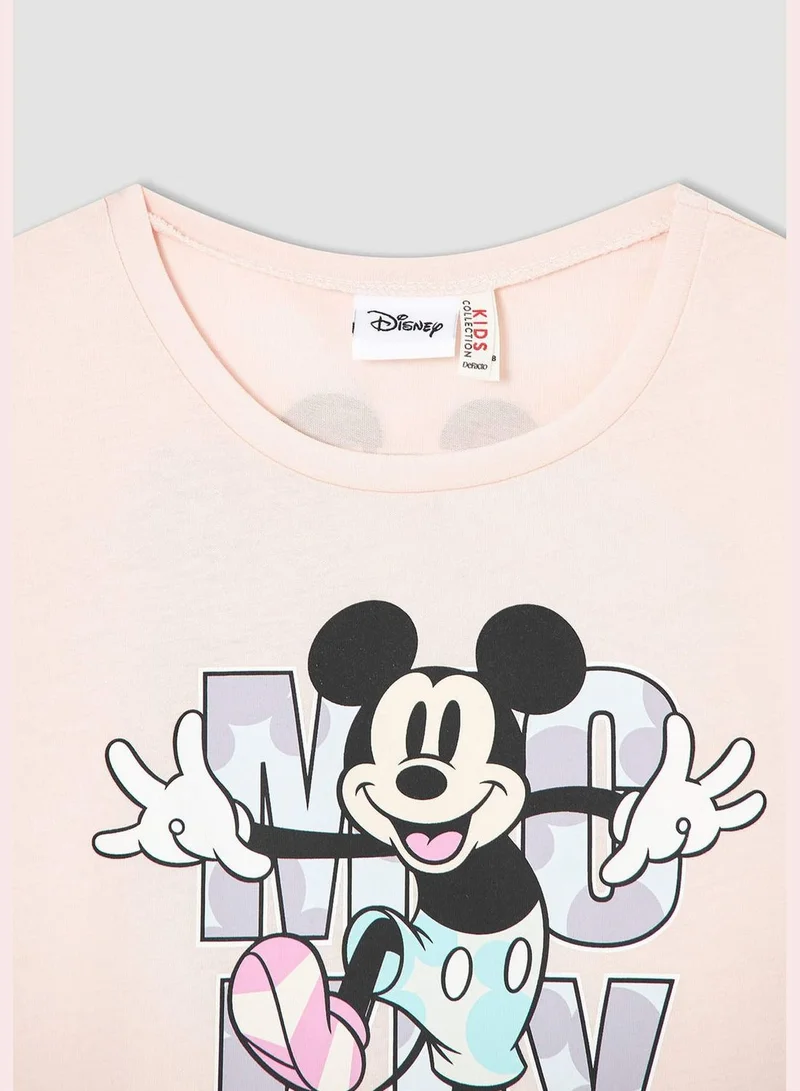 DeFacto Licensed Mickey Mouse Short Sleeve Crew Neck Cropped T-Shirt