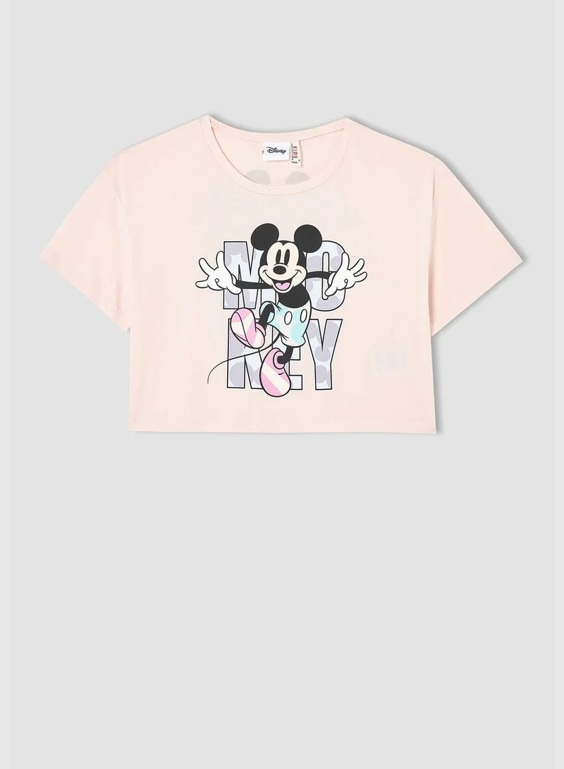 DeFacto Licensed Mickey Mouse Short Sleeve Crew Neck Cropped T-Shirt