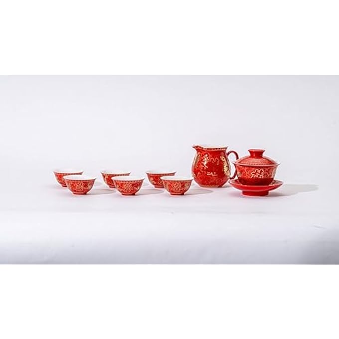 rayihni Millenarian Fate Tea Sets Ceramic Teapot Chinese Tea Pot Cup Set With Tray InfuserTeapotTeacupsTea Canister Tray In One Tea Pot Gift Box For Outdoor Home Business Color  Red - Image 4