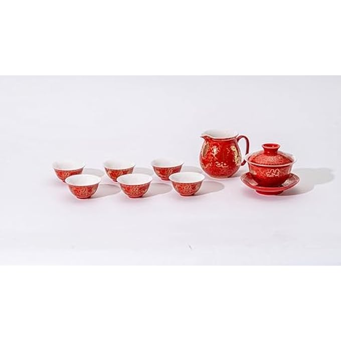 rayihni Millenarian Fate Tea Sets Ceramic Teapot Chinese Tea Pot Cup Set With Tray InfuserTeapotTeacupsTea Canister Tray In One Tea Pot Gift Box For Outdoor Home Business Color  Red - Image 3