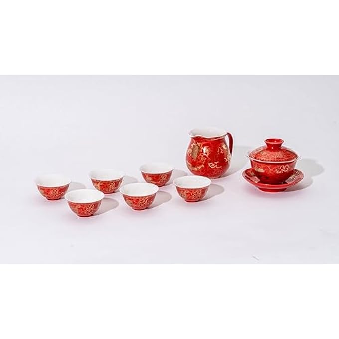 rayihni Millenarian Fate Tea Sets Ceramic Teapot Chinese Tea Pot Cup Set With Tray InfuserTeapotTeacupsTea Canister Tray In One Tea Pot Gift Box For Outdoor Home Business Color  Red - Image 1
