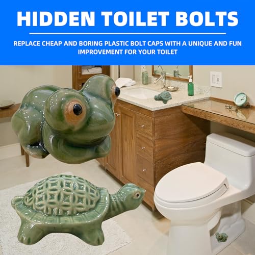 LJZP 4Pcs Toilet Bolt Caps, Ceramic Toilet Bolt Covers Frog & Turtle Toilet Bolt Covers Decorative, Toilet Floor Bolt Caps for Bathroom Cute Decor - Image 3