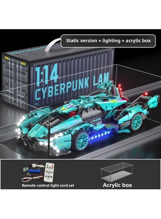 Cyberpunk Lamborgan Green Cow Building Blocks Black Samurai V12 Remote Control Car Boy Assembled Toy Car-Color:Tiffany Blue V12 Light + Display Box - pzsku/Z7AC891A4B6E44BC370A3Z/45/1745582806/506353c0-5e9d-473b-9762-5d94cad96b47