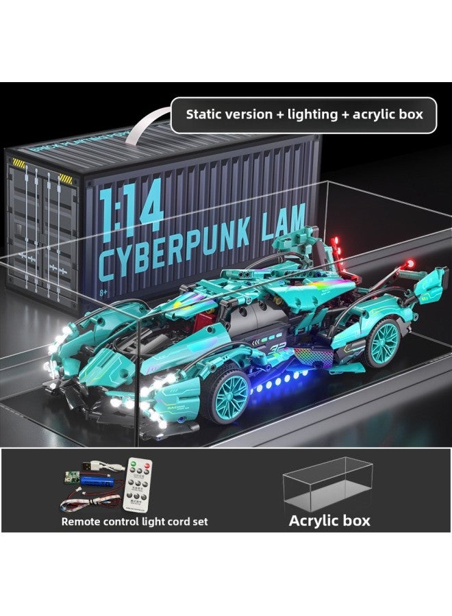 Cyberpunk Lamborgan Green Cow Building Blocks Black Samurai V12 Remote Control Car Boy Assembled Toy Car-Color:Tiffany Blue V12 Light + Display Box