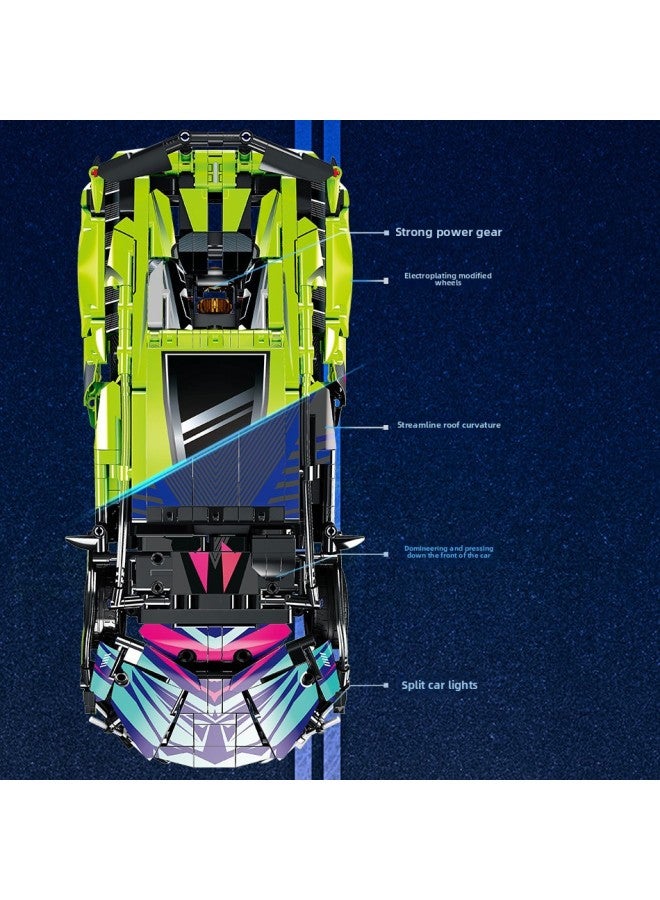 Cyberpunk Lamborgan Green Cow Building Blocks Black Samurai V12 Remote Control Car Boy Assembled Toy Car-Color:Tiffany Blue V12 Light + Display Box