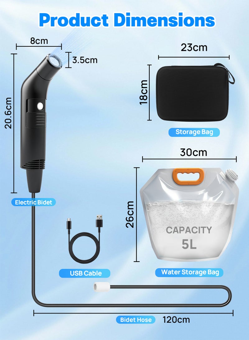 JOUDIYA Electric Travel Bidet Set, Portable Travel Bidet Sprayer with Foldable 5L Water Bag and Carry Bag, Wireless Rechargable Handheld Portable Shattef Sprayer with 1.2m Hose, 2 Models, Great for Hygiene at Home and Outdoor Travel, Camping - Image 2