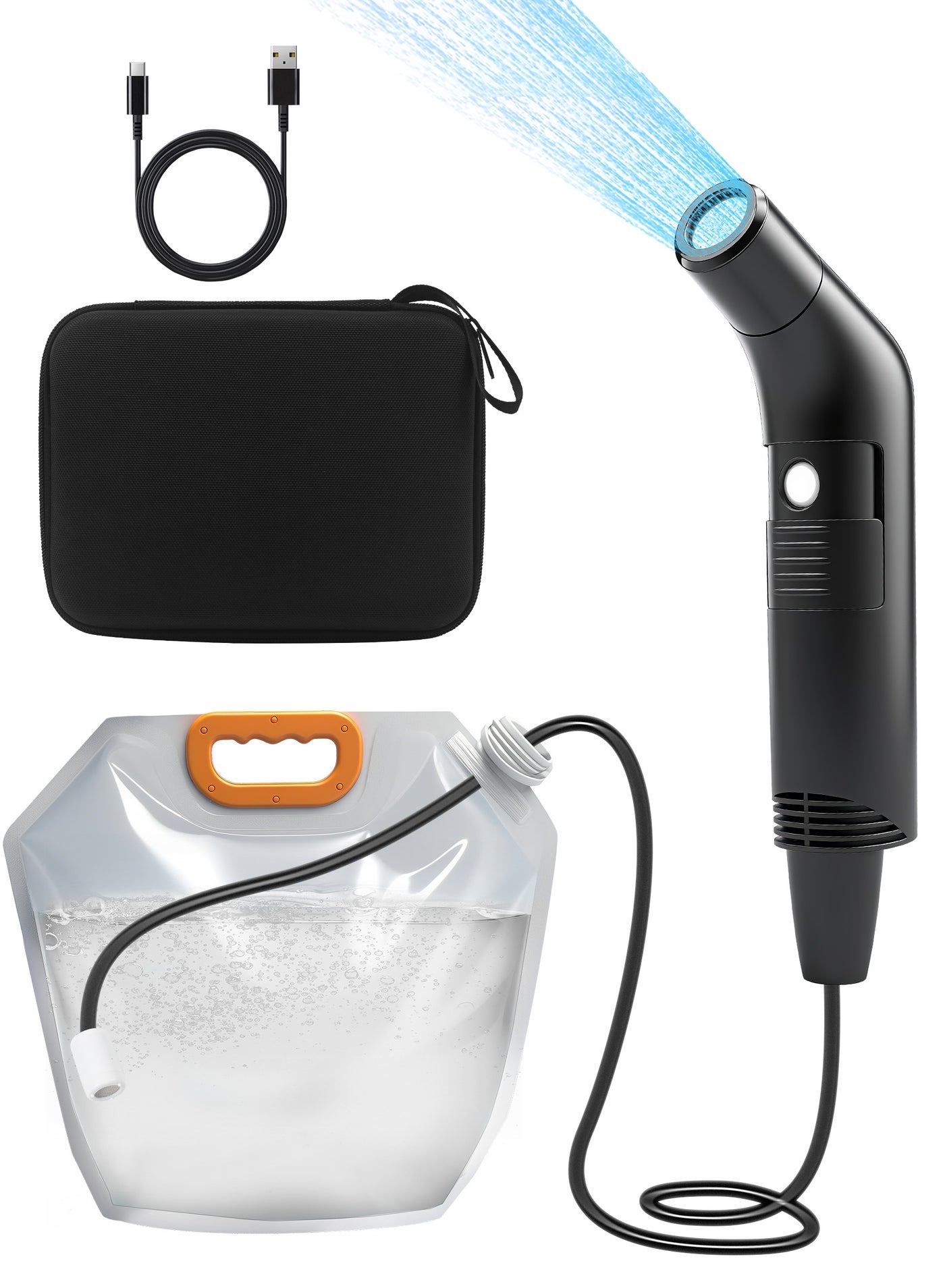 Electric Travel Bidet Set, Portable Travel Bidet Sprayer with Foldable 5L Water Bag and Carry Bag, Wireless Rechargable Handheld Portable Shattef Sprayer with 1.2m Hose, 2 Models, Great for Hygiene at Home and Outdoor Travel, Camping