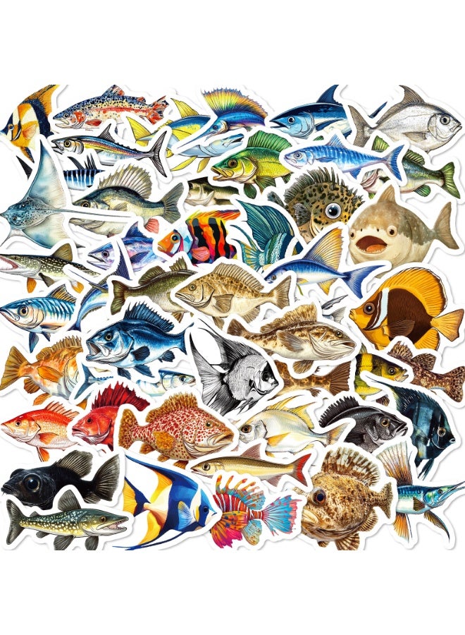 NIBEMINENT 50 Pcs Realistic Marine Fish Deco Kit Waterproof Stickers, High Definition Printing Bright Colors, Suitable for Laptop Skateboard Luggage Water Bottle Guitar DIY - Image 2