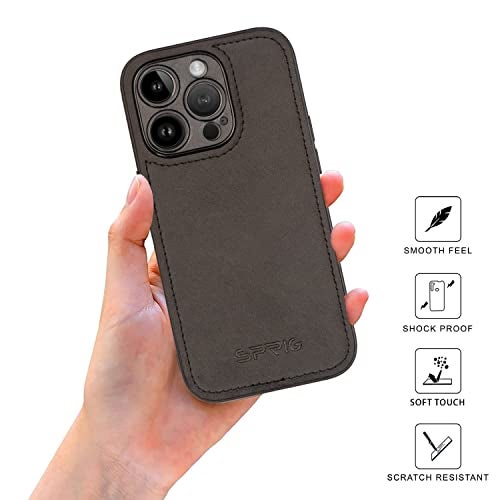 SPRIG Cases Compatible with Apple iPhone 14 Pro Matte PU Leather TPU Premium Back Cover Drop Tested Shock Proof Case for Boys and Girls with Camera Protection (Black) - Image 2