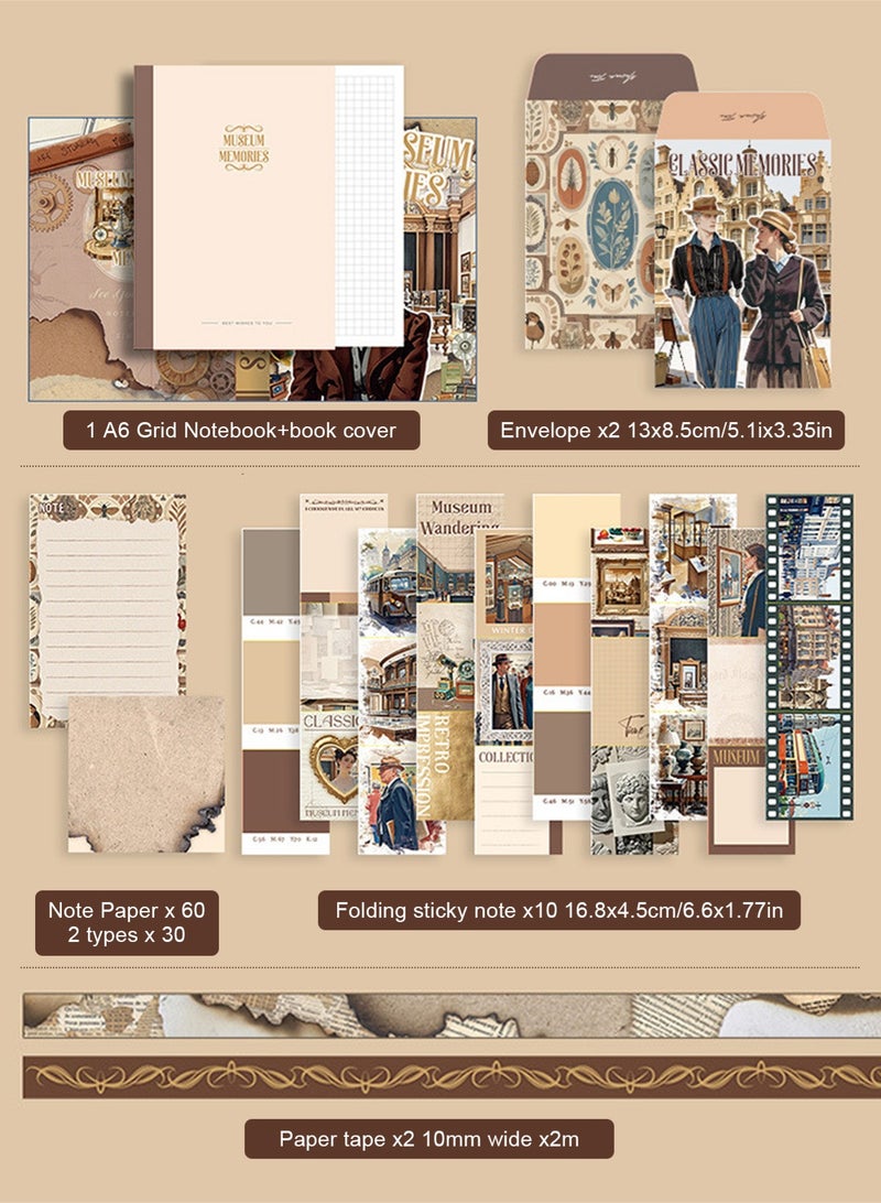 Vintage Aesthetic Scrapbook Kit(147pcs), Museum Memories Theme Journal Kit with Journaling/Scrapbooking Supplies, Stationery, A6 Grid Notebook Graph Ruled Pages.DIY Gift for Teen Girl Kid Women. - Image 3