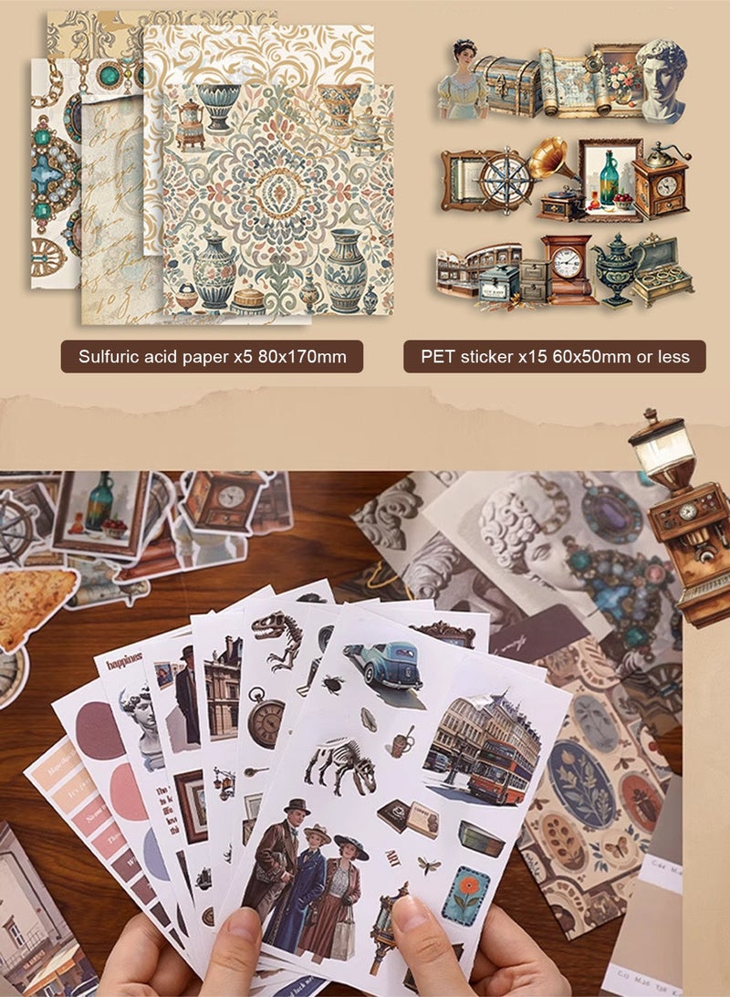 Vintage Aesthetic Scrapbook Kit(147pcs), Museum Memories Theme Journal Kit with Journaling/Scrapbooking Supplies, Stationery, A6 Grid Notebook Graph Ruled Pages.DIY Gift for Teen Girl Kid Women. - Image 5