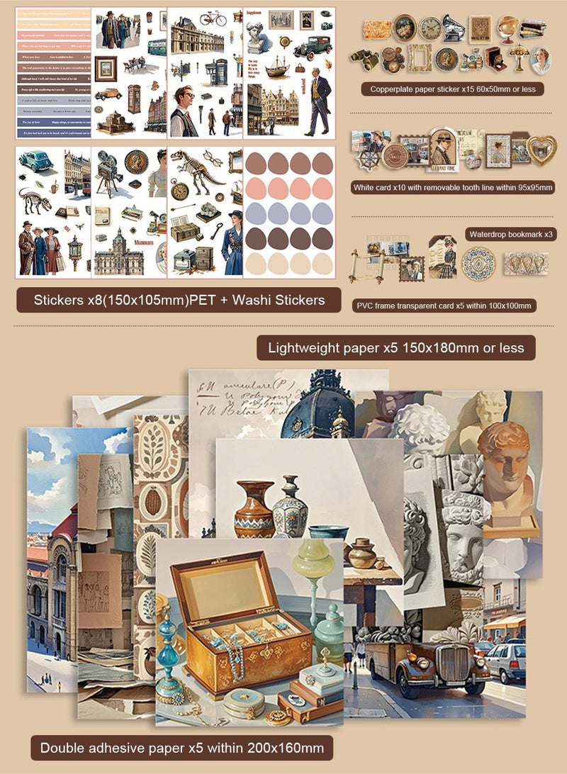 Vintage Aesthetic Scrapbook Kit(147pcs), Museum Memories Theme Journal Kit with Journaling/Scrapbooking Supplies, Stationery, A6 Grid Notebook Graph Ruled Pages.DIY Gift for Teen Girl Kid Women. - Image 4