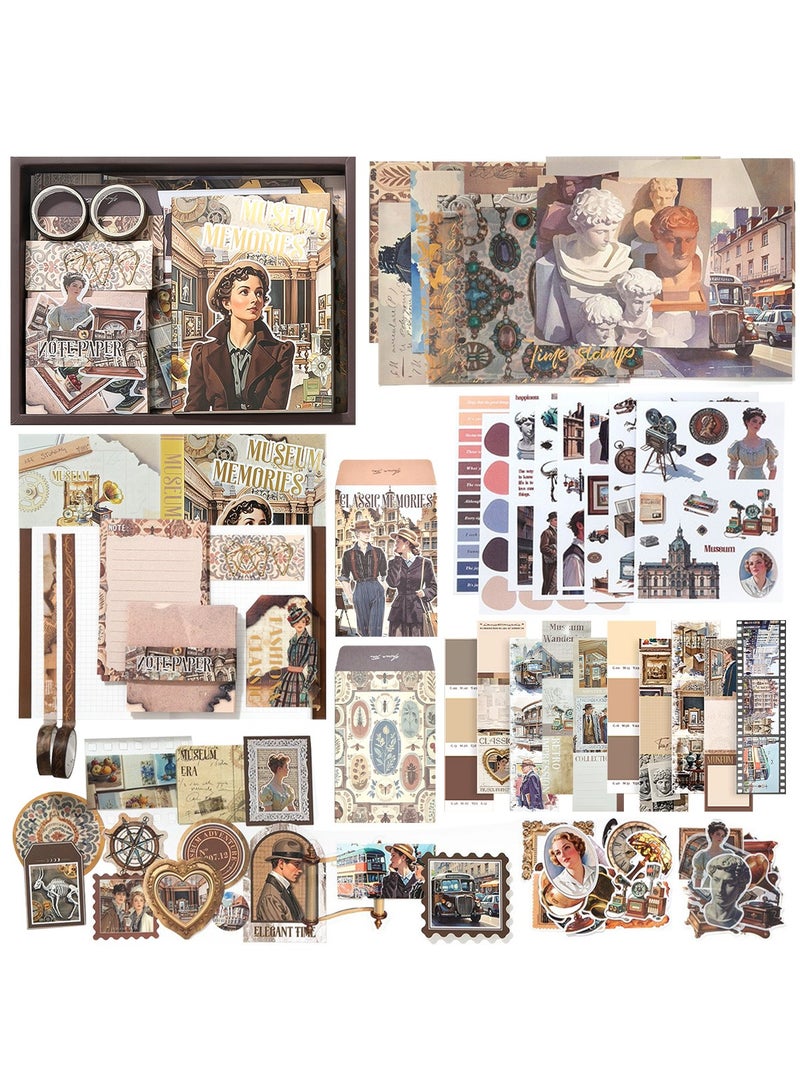 Vintage Aesthetic Scrapbook Kit(147pcs), Museum Memories Theme Journal Kit with Journaling/Scrapbooking Supplies, Stationery, A6 Grid Notebook Graph Ruled Pages.DIY Gift for Teen Girl Kid Women. - Image 1