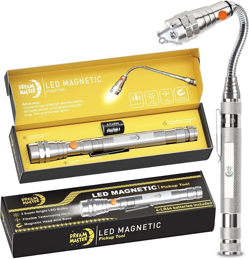DREAM MASTER Magnetic Pickup Tool, Gifts for Men, Telescoping Magnet Flashlight, Gifts Idea & Stocking Stuffers for Men, Teen Boys, Mechanic, Boyfriend, Christmas Gifts for Dad, Husband, Father, Silver - Image 1