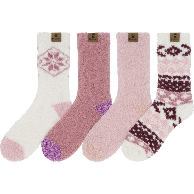 BEARPAW 4 Pair Pack Cozy Super Soft Lounge Socks Multi Pattern Crew Socks, Zinfandel - Image 5