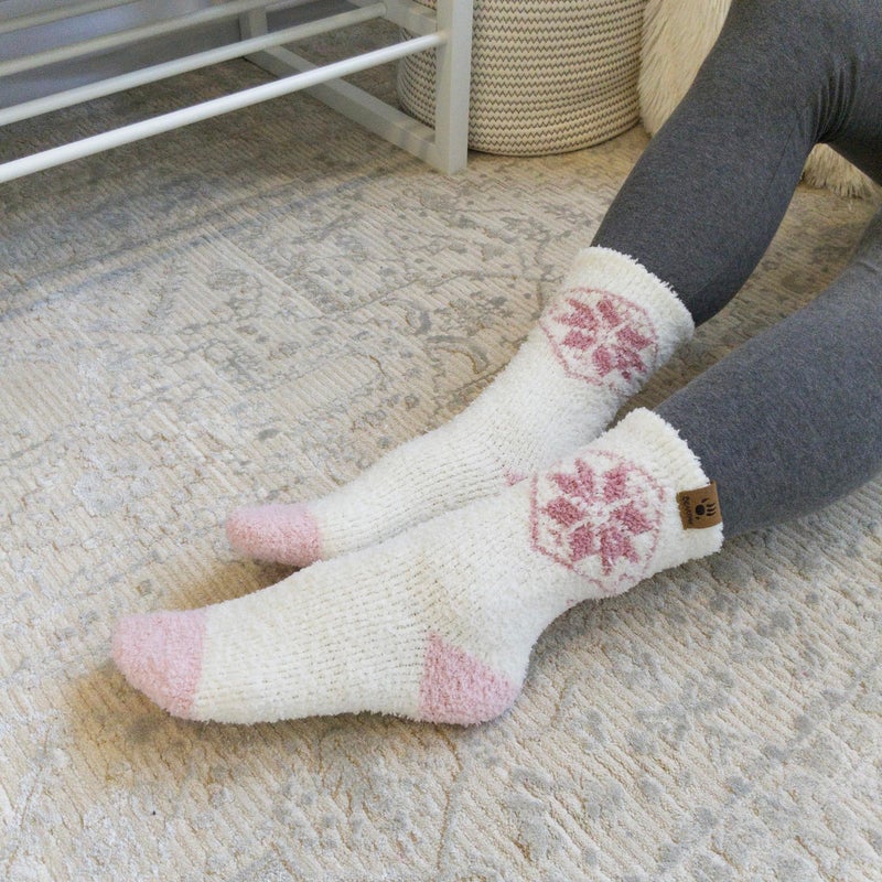 BEARPAW 4 Pair Pack Cozy Super Soft Lounge Socks Multi Pattern Crew Socks, Zinfandel - Image 3