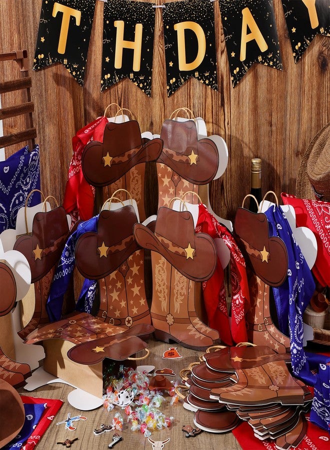 Mooliwe 32 Pcs Cowboy Cowgirl Boots Gift Paper Bags with Paisley Bandanas Western Themed Party Favors Wild West Kraft Paper Bags Bachelor Last Rodeo Party Supplies(Brown) - Image 2