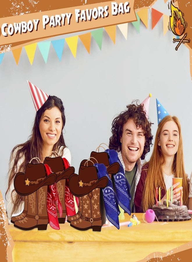 Mooliwe 32 Pcs Cowboy Cowgirl Boots Gift Paper Bags with Paisley Bandanas Western Themed Party Favors Wild West Kraft Paper Bags Bachelor Last Rodeo Party Supplies(Brown) - Image 5