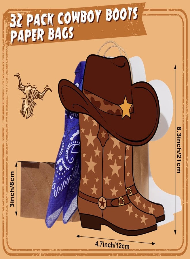 Mooliwe 32 Pcs Cowboy Cowgirl Boots Gift Paper Bags with Paisley Bandanas Western Themed Party Favors Wild West Kraft Paper Bags Bachelor Last Rodeo Party Supplies(Brown) - Image 3