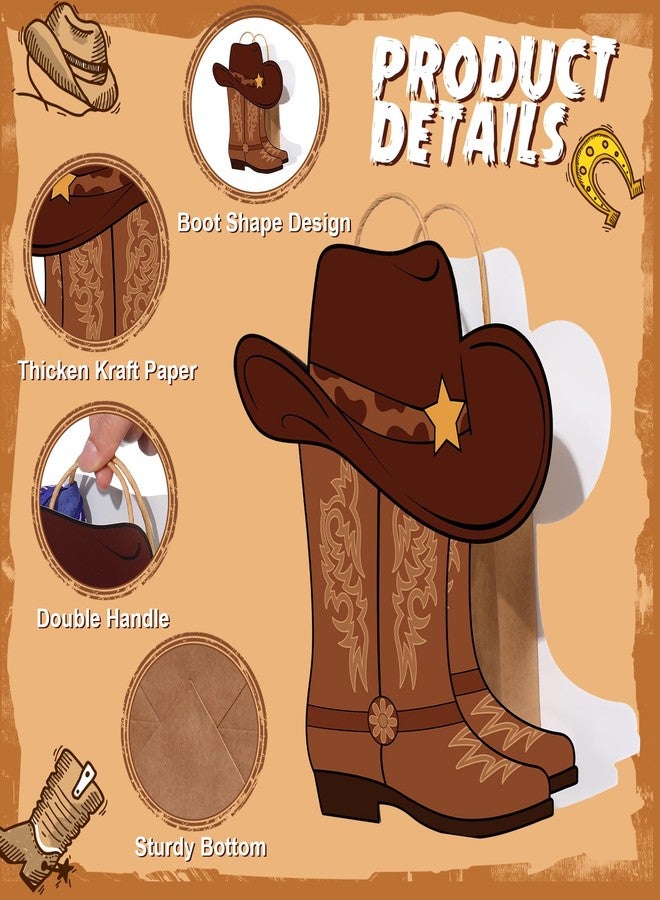 Mooliwe 32 Pcs Cowboy Cowgirl Boots Gift Paper Bags with Paisley Bandanas Western Themed Party Favors Wild West Kraft Paper Bags Bachelor Last Rodeo Party Supplies(Brown) - Image 4