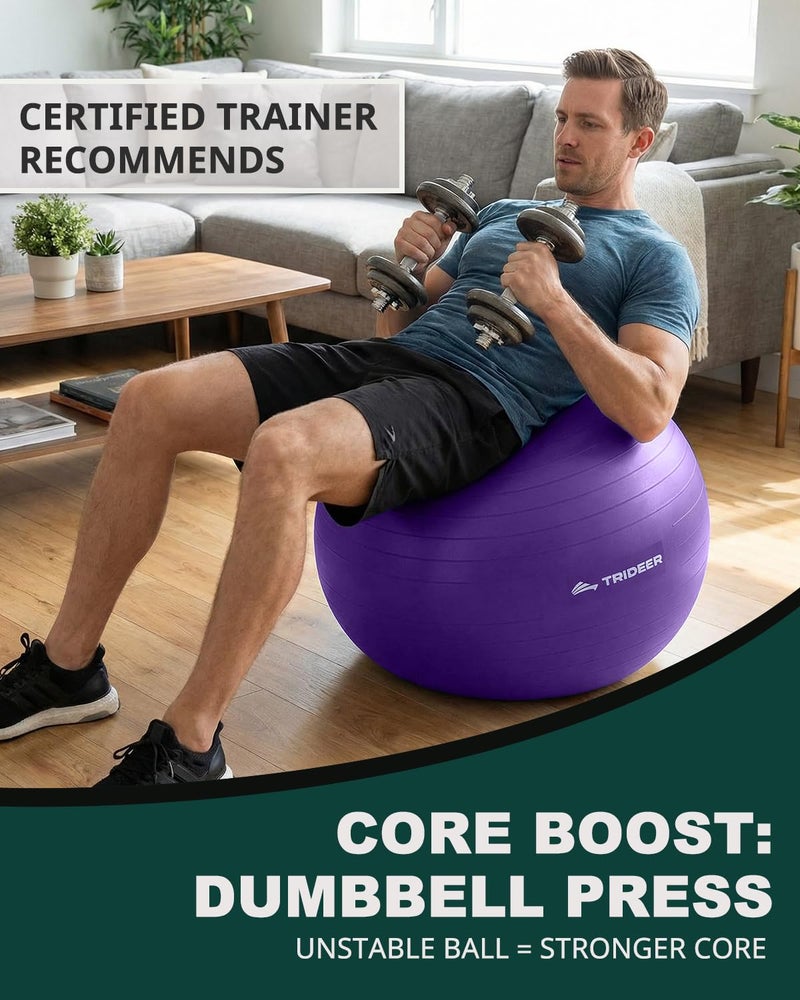Trideer Exercise Ball for Yoga, Pilates & Fitness â€“ Stability Ball Equipment for Home Gym & Office Chair, Core & Balance Training Accessories, Physical Therapy Equipment, Quick Pump Included, 5 Sizes - Image 4