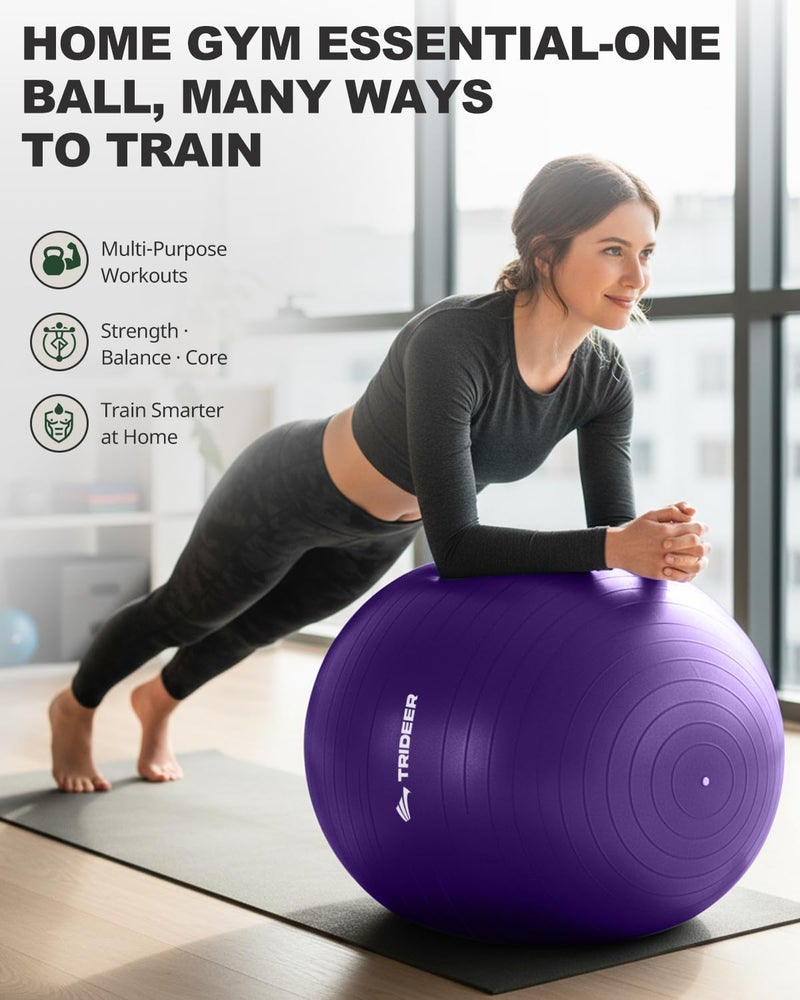 Trideer Exercise Ball for Yoga, Pilates & Fitness â€“ Stability Ball Equipment for Home Gym & Office Chair, Core & Balance Training Accessories, Physical Therapy Equipment, Quick Pump Included, 5 Sizes - Image 3
