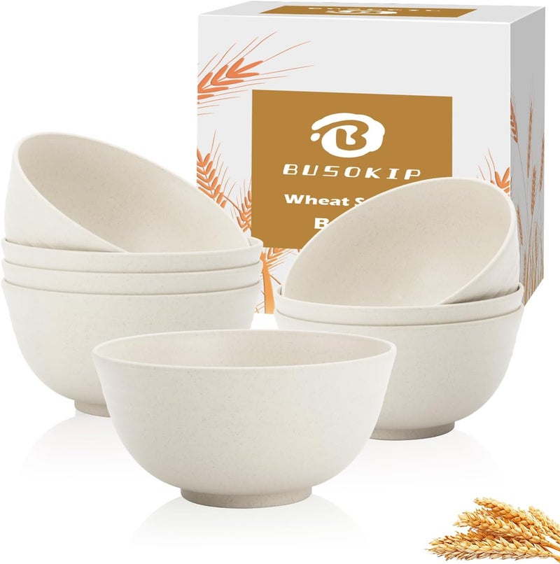 BUSOKIP Wheat Straw Bowl 26 OZ, Unbreakable Ramen Bowls Set of 8, Alternatives to Plastic Bowl Rusable, Microwave and Dishwasher Safe Dinner Bowls for Cereal, Salad, Kitchen, Camping, Party- White - Image 1