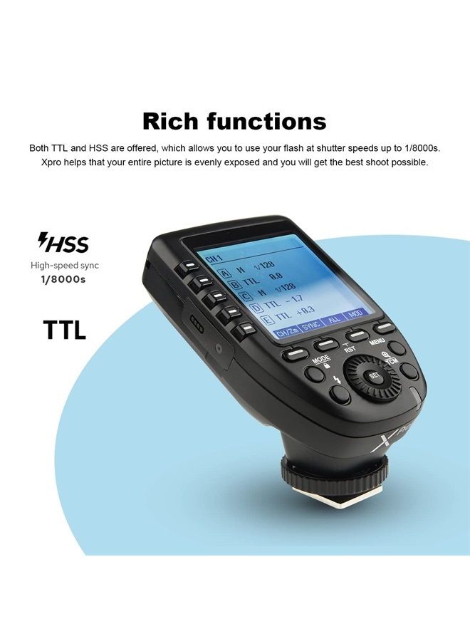 Godox XPro-C E-TTL 2.4G High-Speed Sync Wireless Flash Trigger Transmitter Compatible for Canon Cameras, 1/8000s,11 Customizable Functions,16 Groups and 32 Channels - Image 2