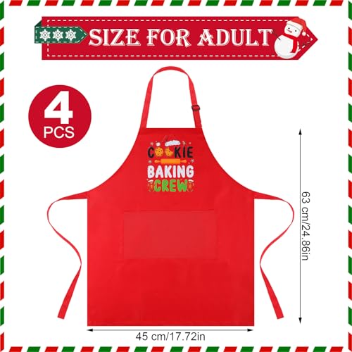 Suhine 4 Pack Christmas Aprons Kids Red Christmas Kitchen Cooking Baking Cookie Crew Matching Aprons with Pockets Cute Adjustable BBQ Bib Funny Holiday Chef Apron Gift for Xmas Party Decorations - Image 3