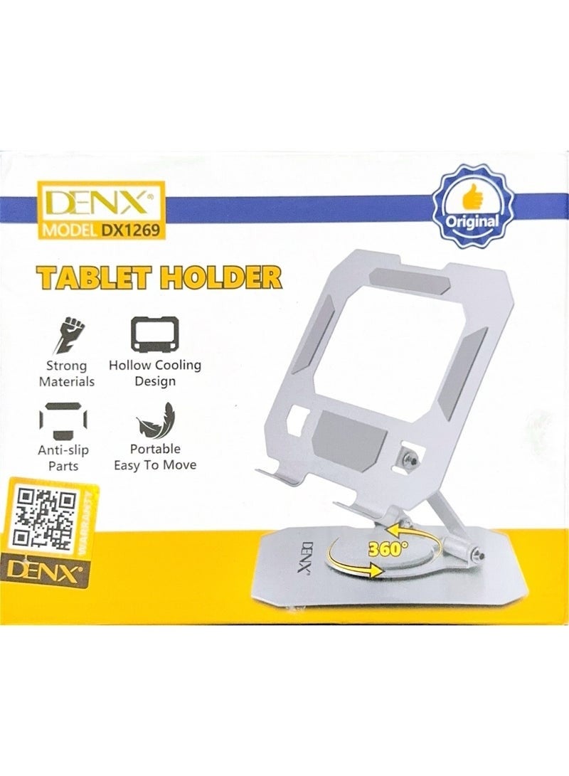 Denx Foldable tablet stand, 360-degree rotation, metal frame, adjustable angle and height, hollow cooling design - Image 4
