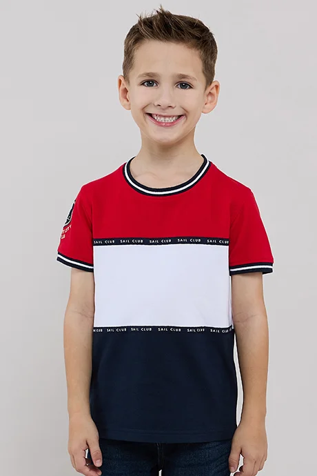 R&B Color Block T-Shirt with Crew Neck and Short Sleeves