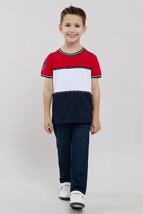 R&B Color Block T-Shirt with Crew Neck and Short Sleeves