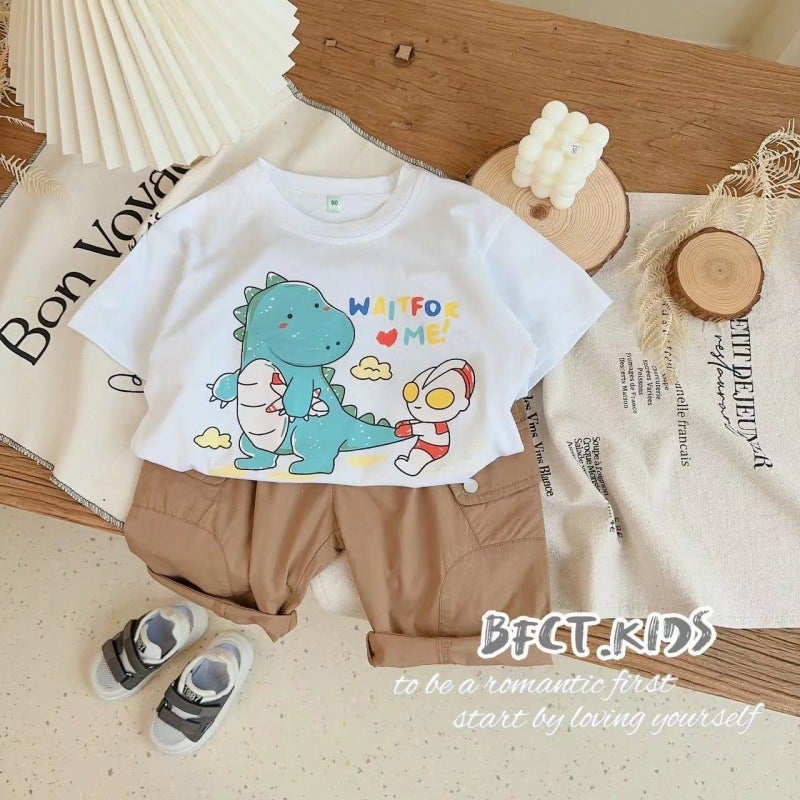 Cotton Children'S Boys And Girls Children'S 2024 Cartoon Printed Breathable All-Match Round Neck T-Shirt Top Trendy - Image 4