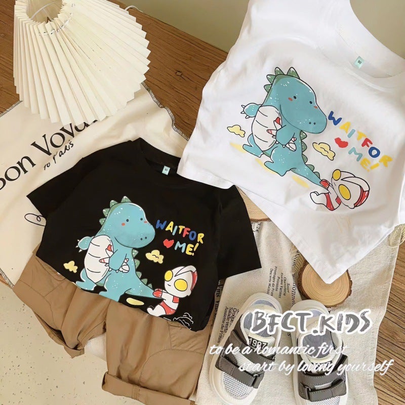 Cotton Children'S Boys And Girls Children'S 2024 Cartoon Printed Breathable All-Match Round Neck T-Shirt Top Trendy - Image 2