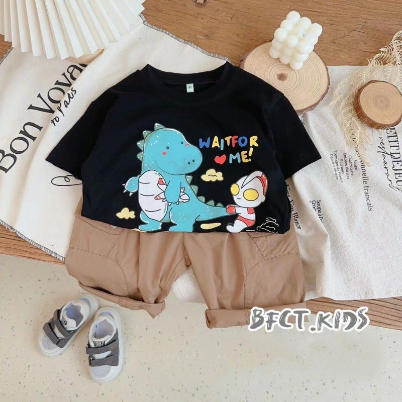 Cotton Children'S Boys And Girls Children'S 2024 Cartoon Printed Breathable All-Match Round Neck T-Shirt Top Trendy - Image 3